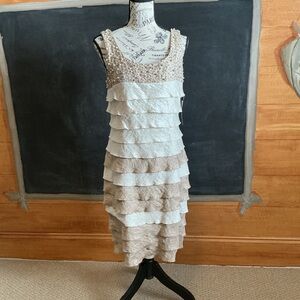 NWT Jessica Howard size 10 beige and taupe ruffled dress